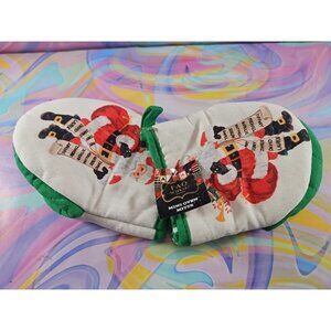 FAO Schwarz Santa Claus w/List Mini Oven Mitts NWT White/Green At Home Brand